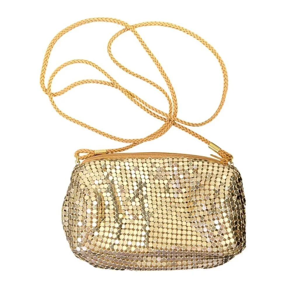 Gold Metallic Mesh Small Crossbody Evening Bag Party Purse